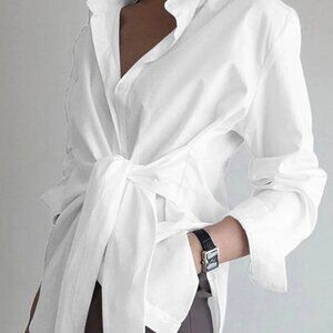 White Semi-Sheer Oversized Collared Shirt long sleeved, brand new with tags- XS